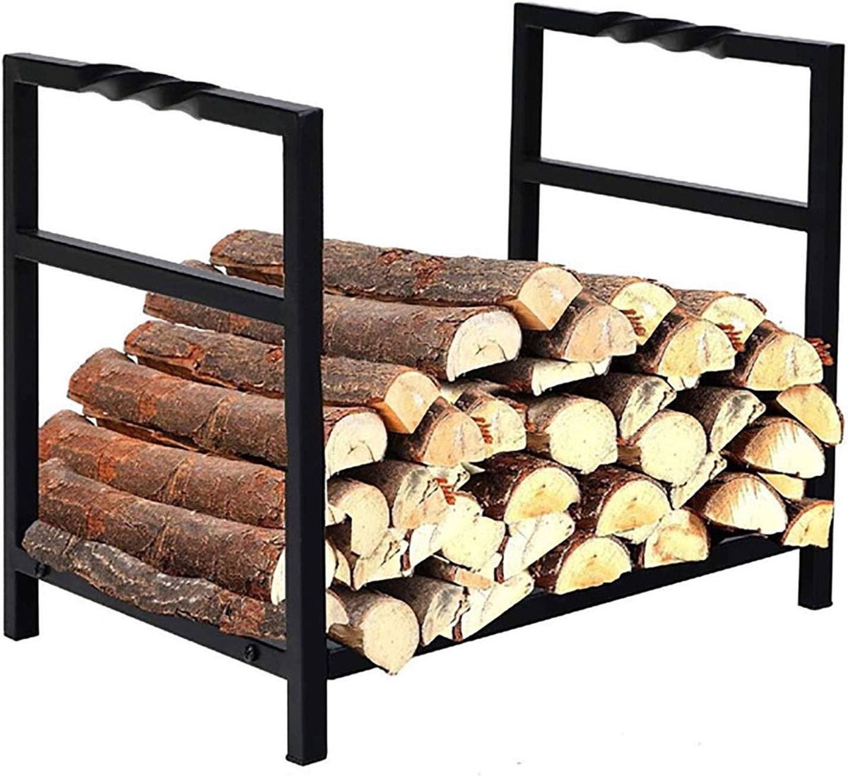 Haardhoutrek - Houthouder - Haardhout Opslag - Zware Metalen Constructie - 40x35x36 cm - Zwart