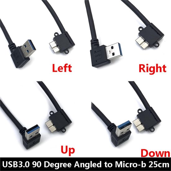 USB 3.0 Kabel - Micro B Kabel - Externe Schijf Aansluiten - 90 Graden Hoek - 1 Meter - Links — afbeelding 4