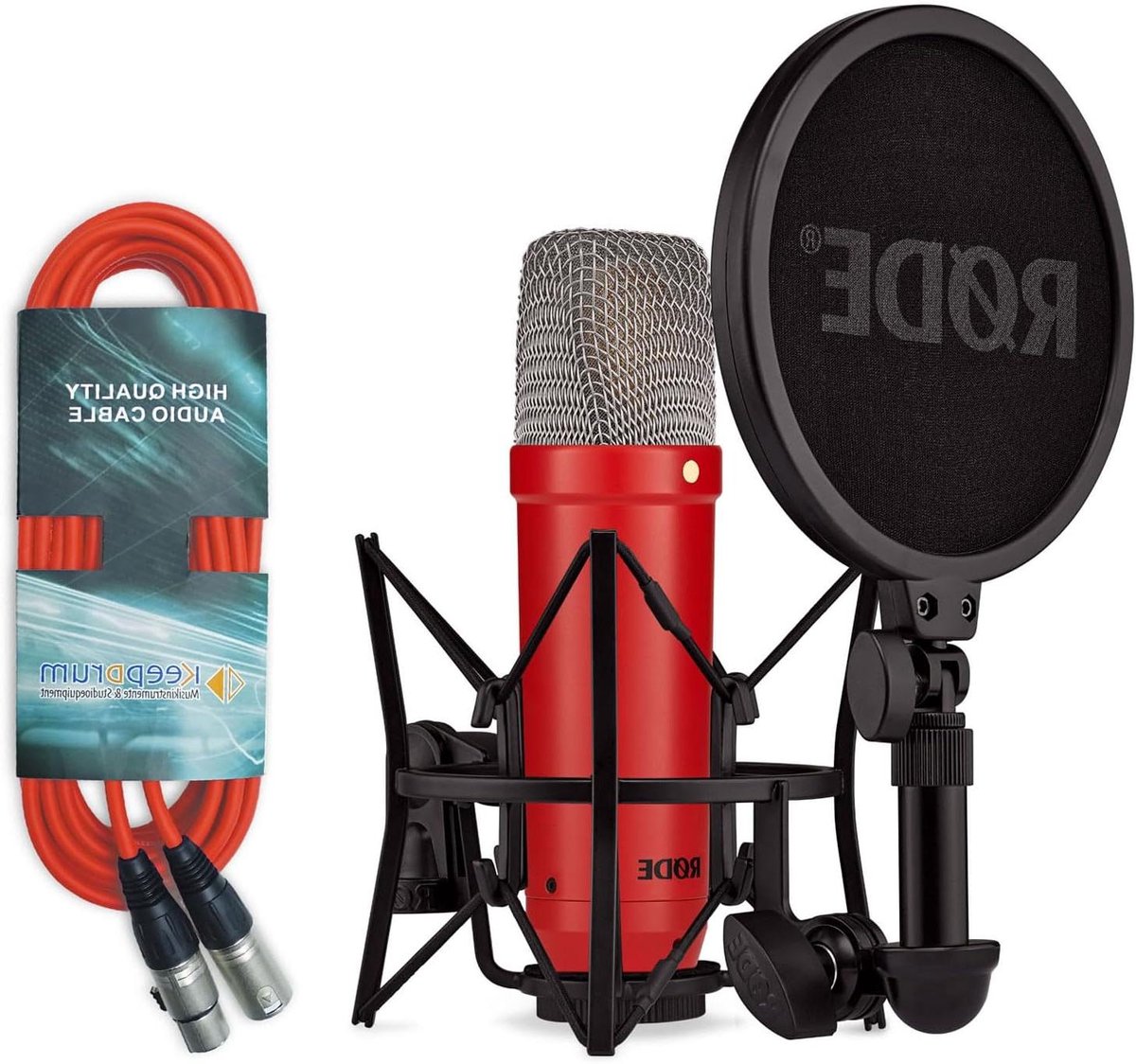 Studiomicrofoon Set - Condensator Microfoon - Zang Opnames - Lage Ruisvloer - 19 cm Hoog - Rood