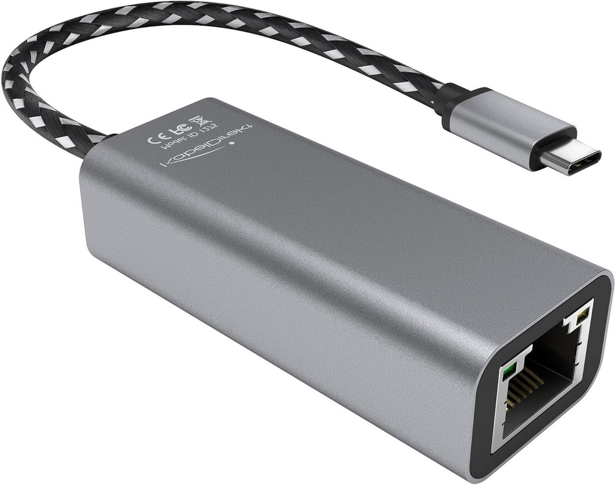 USB-C Ethernet Adapter - LAN Adapter - Stabiel Internet - Gigabit Snelheid - 10cm Kabel - Zilver