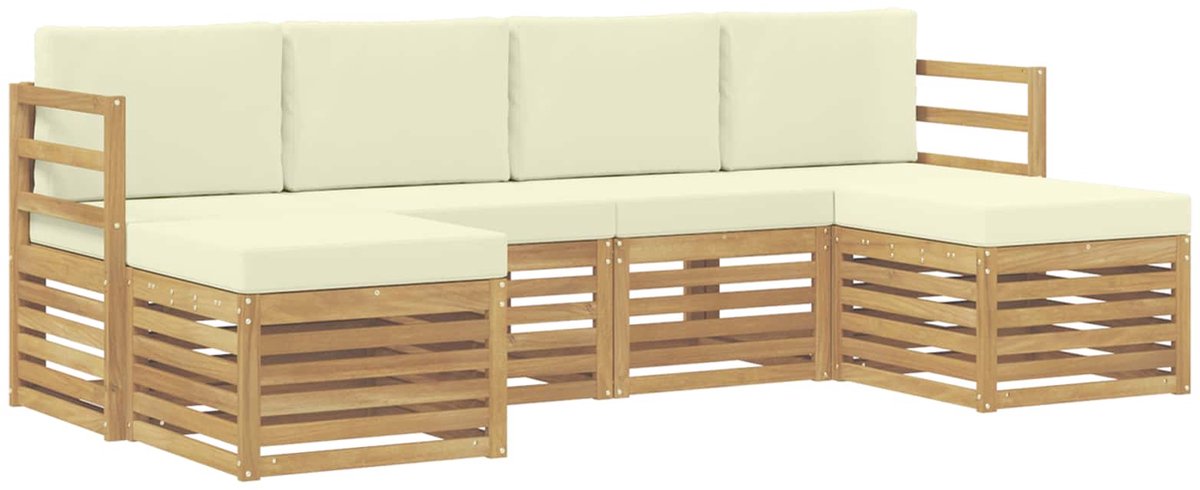 vidaXL Buiten - bank - set - 6 - st - 6-zits - Wit - en - crèmekleurig - Polyester Wit en crèmekleurig