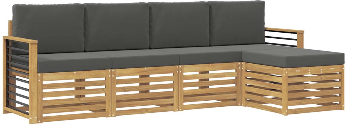 vidaXL Buiten - bank - set - 5 - st - 5-zits - Wit - en - antracietkleurig - Polyester Wit en antracietkleurig