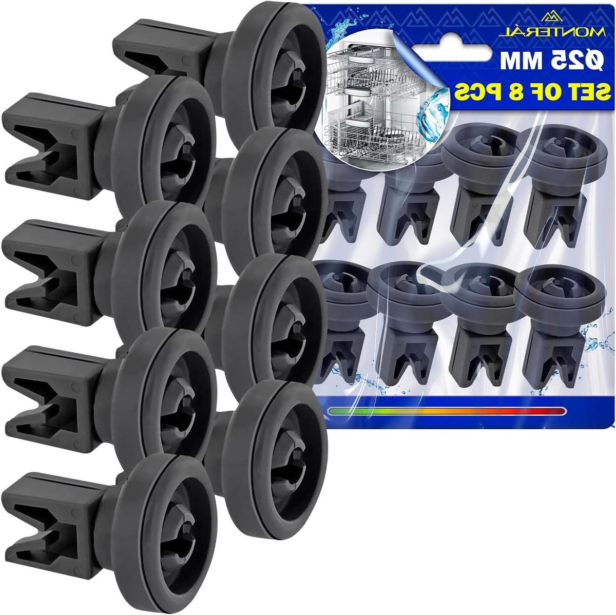 Vaatwasser Wielen - Bovenkorf Wieltjes - Soepel Laden - Duurzaam Hittebestendig - 8 Stuks Ø 25mm - Donkergrijs