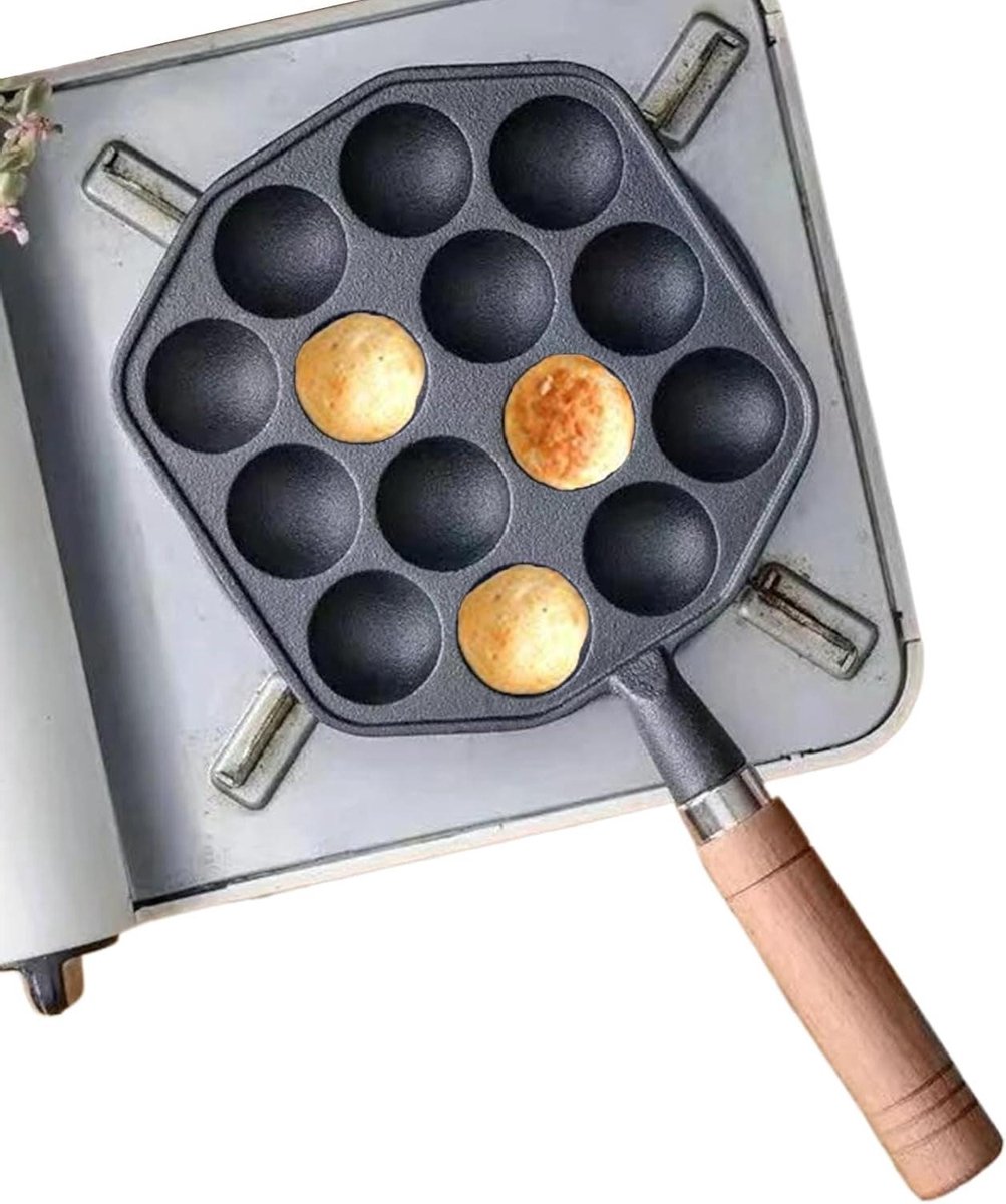 Grill Pan - Bakplaat Koekenpan - Buiten Koken - 14 Holtes - 33 x 18 x 3 cm - Zwart