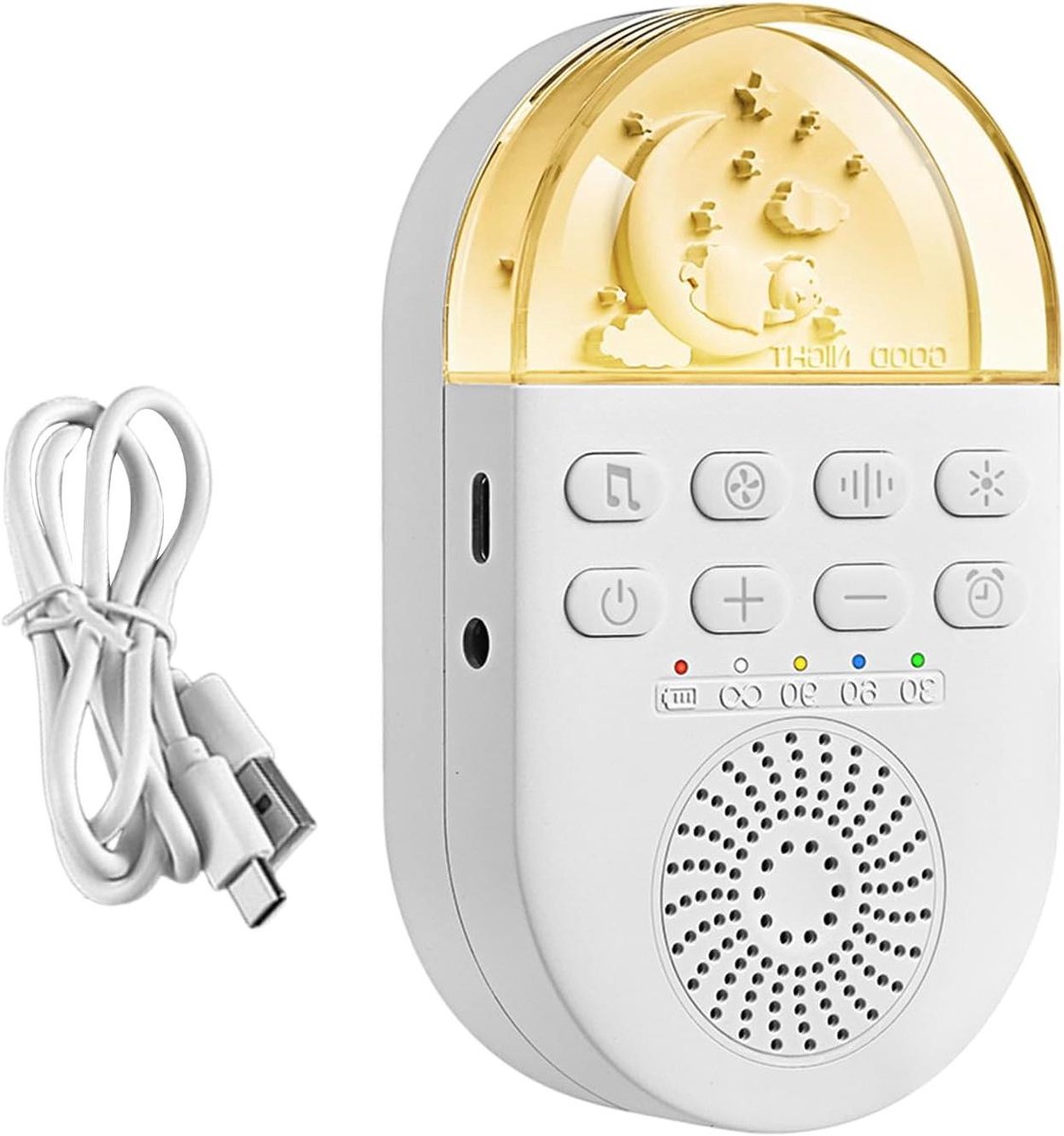 Slaap Geluidsmachine - Witte Ruis Apparaat - Rustig Slapen - 24 Rustgevende Geluiden - 12 cm - Wit