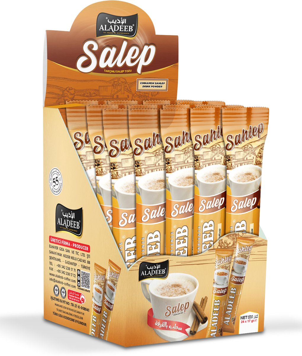 Aladeeb Premium - Salep Oplosdrank Voordeelverpakking - Salep Poeder Sticks - 24 x 17 gr