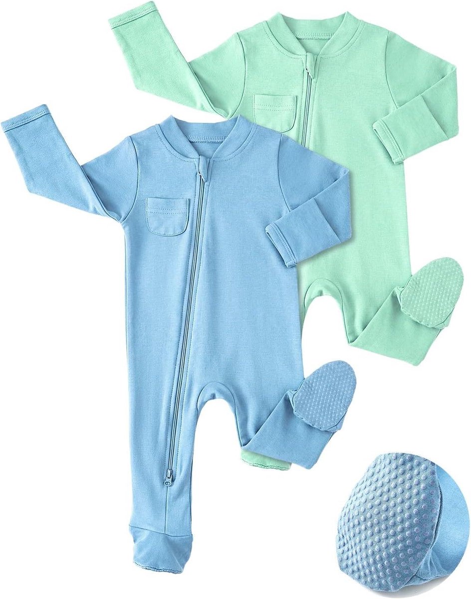 Baby Pyjama Set - Romper Babykleding - Comfortabel Slapen - Set van 2 - 0 Maanden - Blauwgroen
