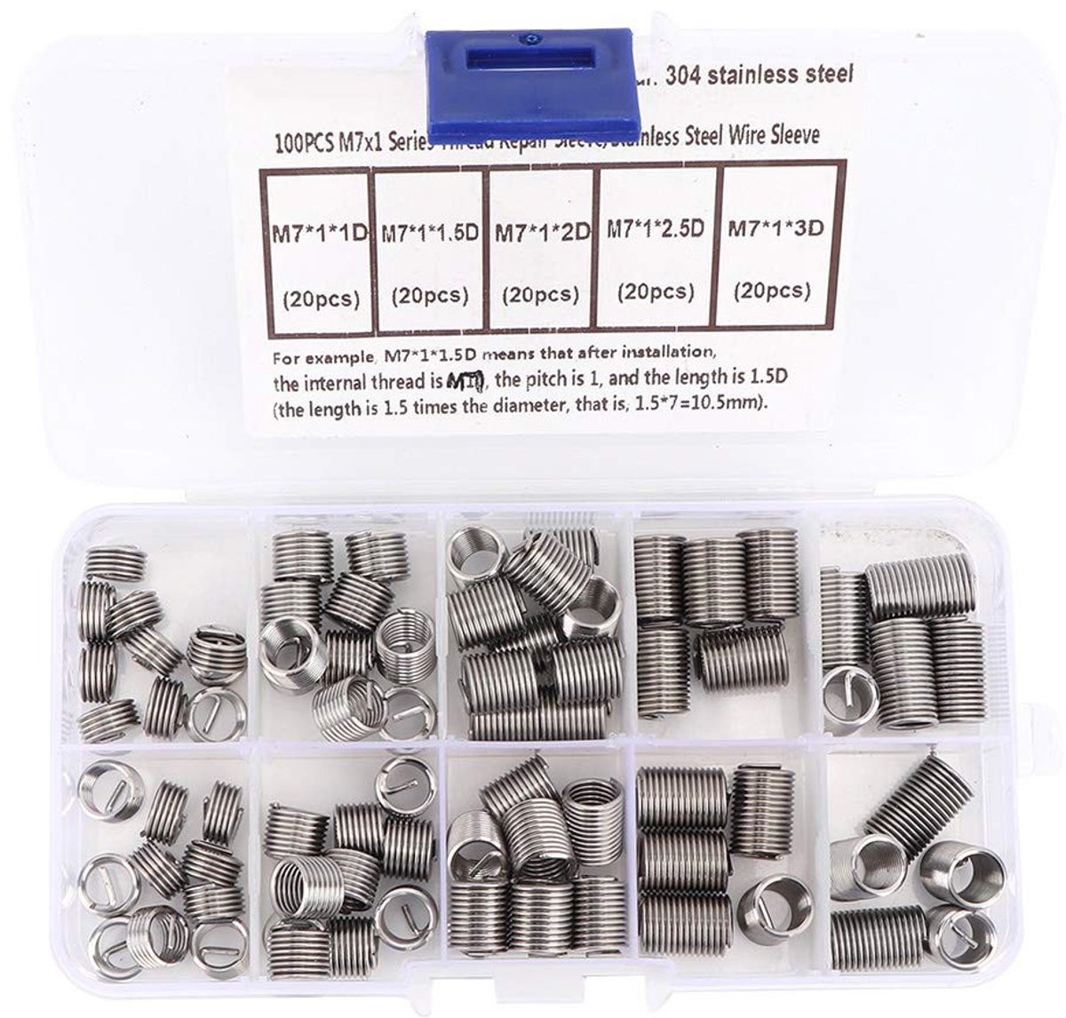 Dailygoods- Reparatieset 100 Stuks - Roestvrij Staal - Draadreparatie - Schroefdraad Inzetstukken - Corrosiebestendig - Draagbaar - Schroefdraadhuls