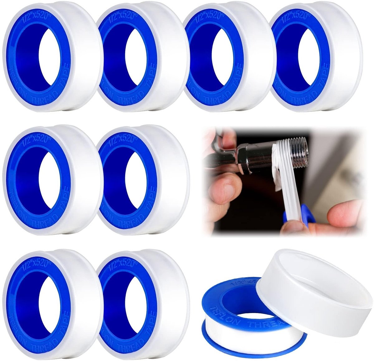 Dailygoods- Afdichtband 10 Rollen - PTFE Waterleiding - 12mm x 10m - Voorkomt Lekken - Hitte- en Koudebestendig - Duurzaam Materiaal - Teflontape