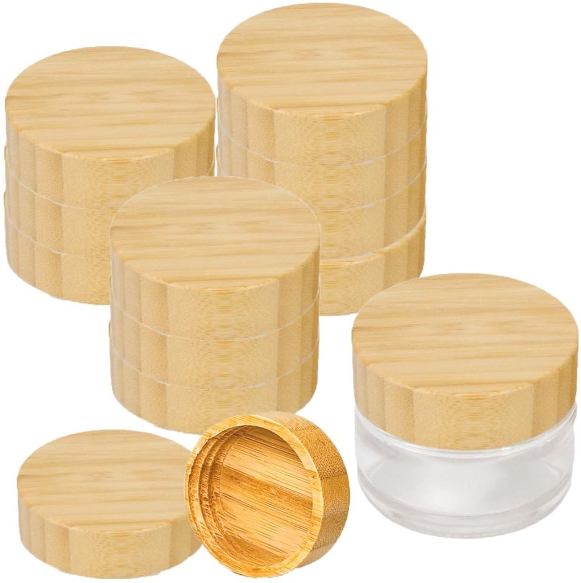 Dailygoods- Bamboodeksel 40mm - Set van 10 - Houten Deksel - Herbruikbaar - Geschikt voor Flessen - Cosmetische Verpakking - Natuurlijke Kleur - Flesdeksel