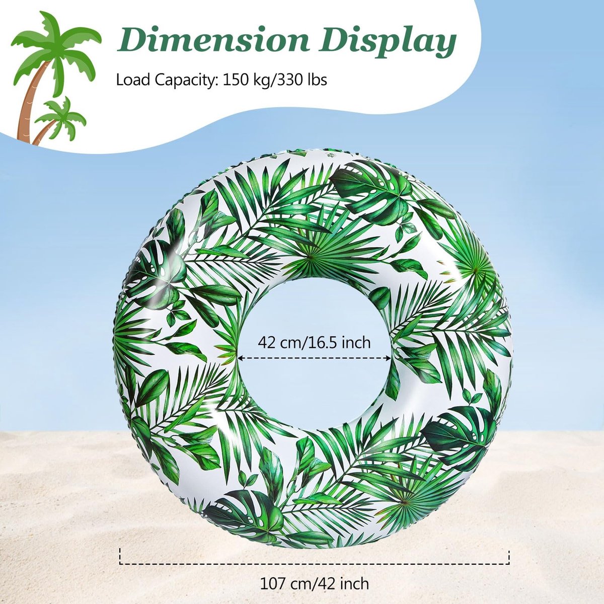 Dailygoods- Zwemband - Inflatable Zwemband met Bladontwerp - Zwembad Speelgoed - Zwemring voor Volwassenen - PVC Materiaal - 107 cm Diameter – foto 3