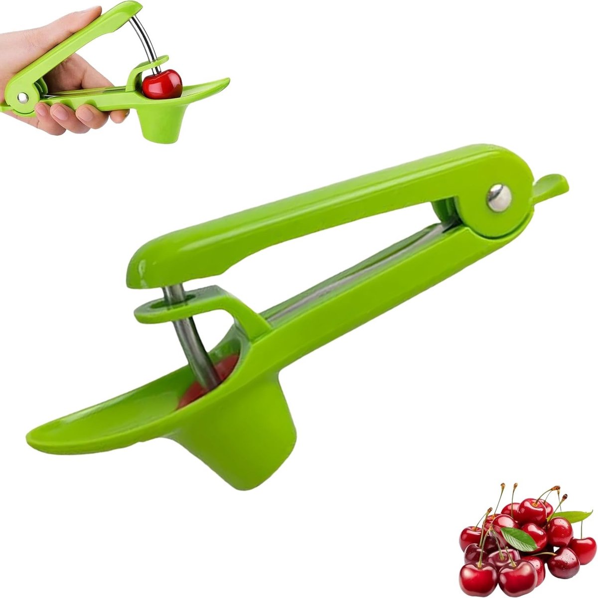 Dailygoods- Kersenontpitter Roestvrij Staal - Multifunctionele Fruitontpitter - Olijvenontpitter - Handige Inmaakhulp - Snel Ontpitten - Afmetingen 20 x 11,5 cm