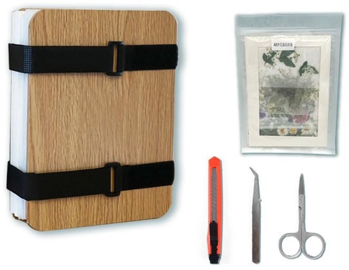Dailygoods- Bloemperskit A5 - 6 Stuks Droogplanken - Gereedschapskit - Opbergtas - Duurzaam Hout - Voor Gedroogde Bloemen - Bloemenpers