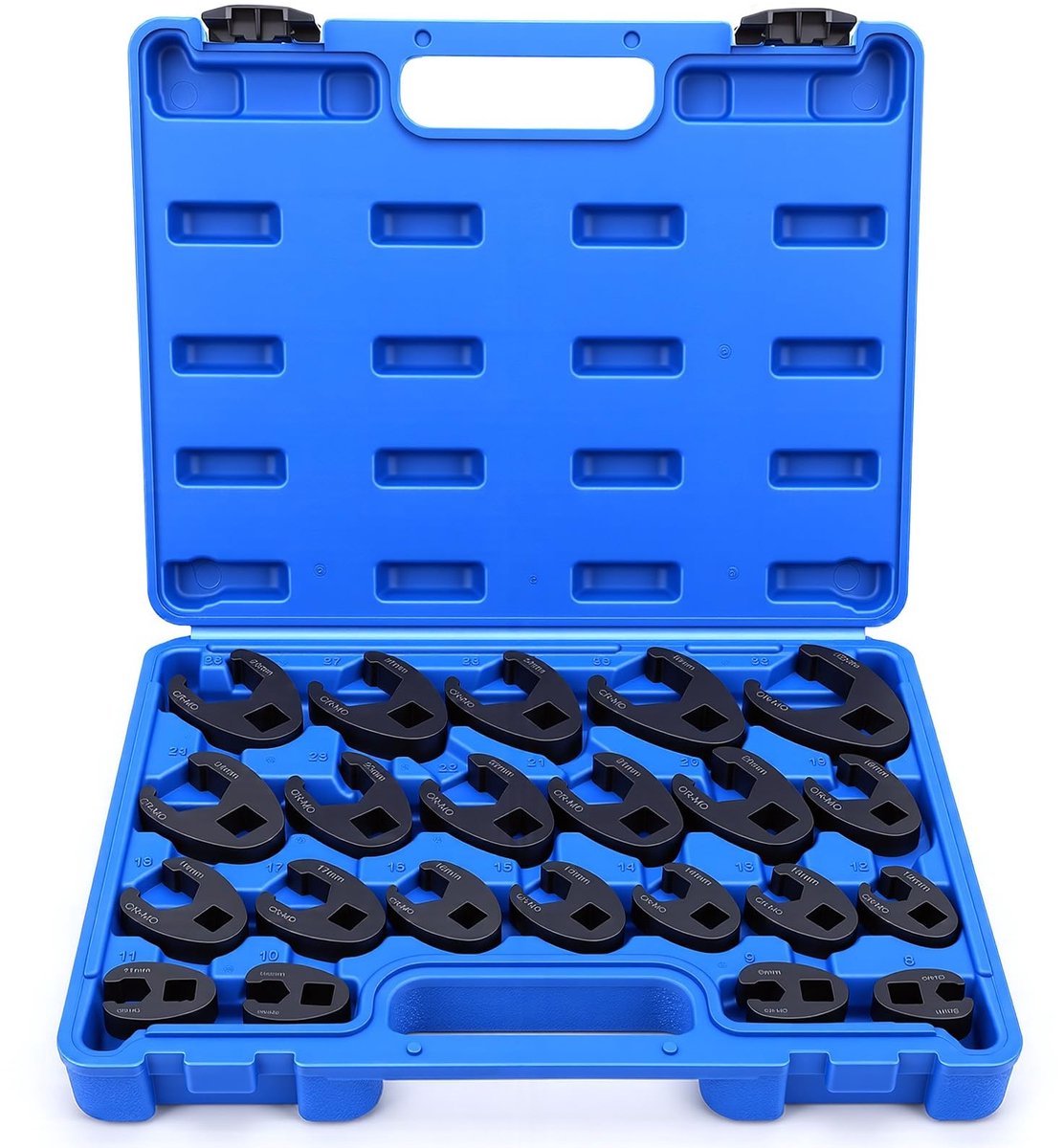 Dailygoods- Kruissleutelset 22-delig - Carbon Staal - 8-32mm - Antiroest - Opslagdoos - Geschikt voor Smalle Ruimtes - Sleutelset