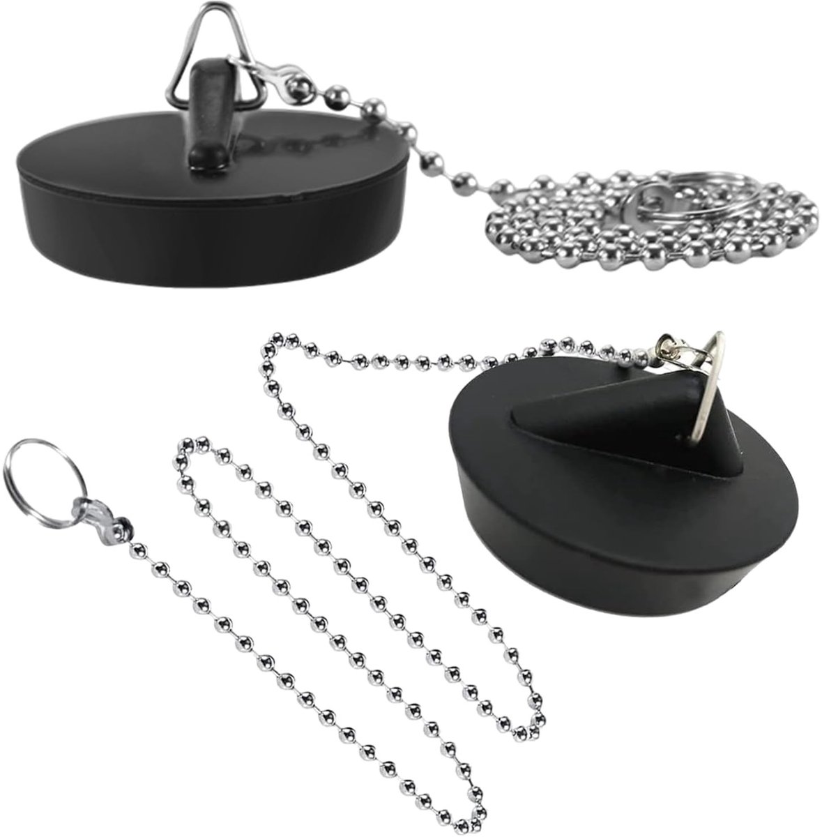 Dailygoods- Gootsteenplug - 2 Stuks - Rubber - Roestvrijstalen Ketting 40 cm - Universele Afvoerstop - Hittebestendig - Duurzaam