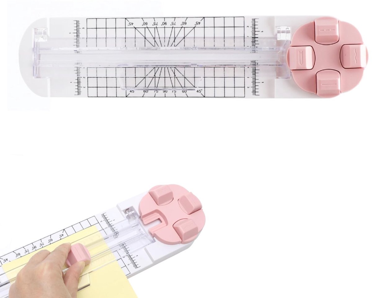 Dailygoods- Papiersnijder A4 4-in-1 - Handmatige Snijmachine - Snijfunctie - Etiketten/Foto's - Knutselpapier/Karten - ABS/Metaal - Roze/Groen
