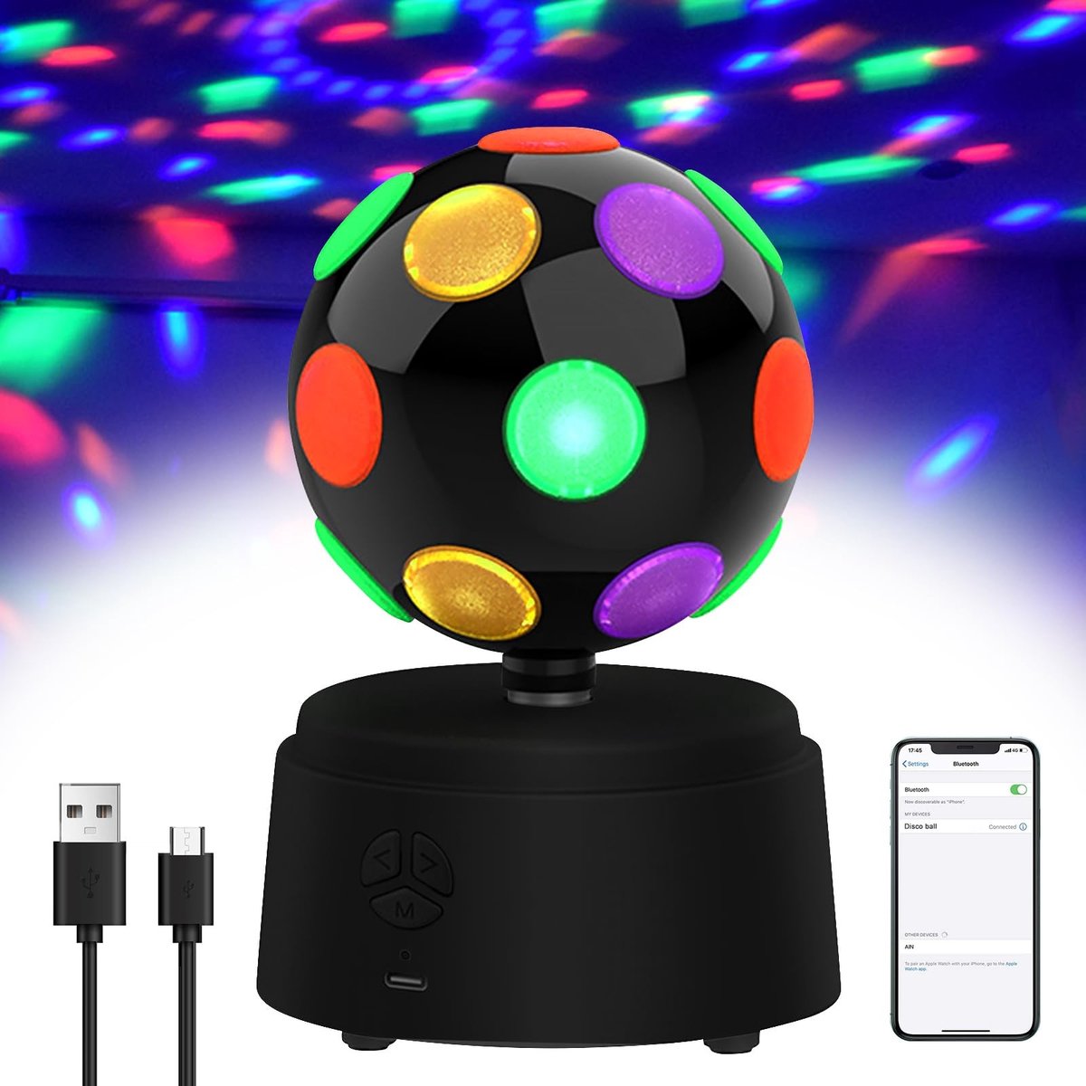 Dailygoods- Discobal 360° Rotatie - Bluetooth Luidspreker - RGB Disco Licht - Feestverlichting - Voor Kinderen - Afmetingen 110 x 110 x 170 mm