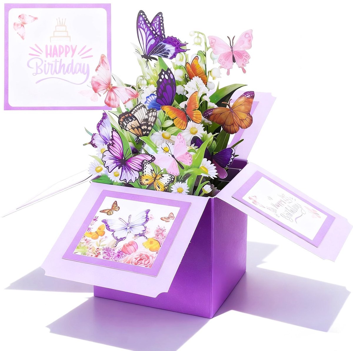Dailygoods- Verjaardagskaart 3D pop-up - Veelkleurige bloemen/vlinders - Inclusief envelop - Romantisch geschenk - Voor vrouw - Gedetailleerd ontwerp - Pop-up Kaart