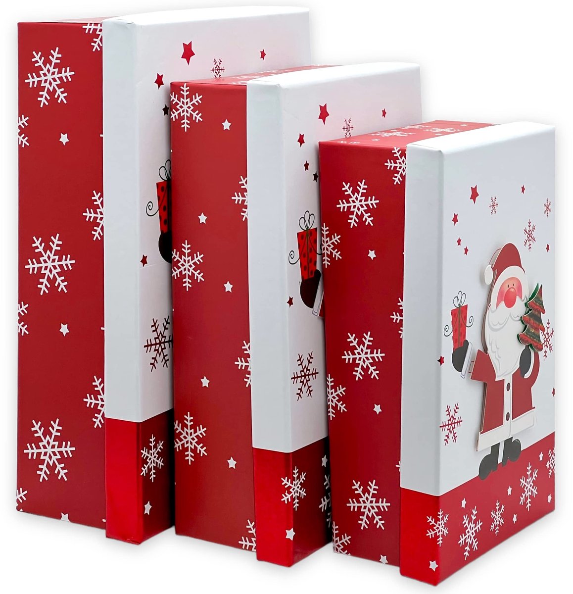 Dailygoods- Cadeaudozen met deksel - 3-delige set - Geschenkdozen - Cadeauverpakking - 3D-motief (kerstman) - Perfect voor Kerstmis