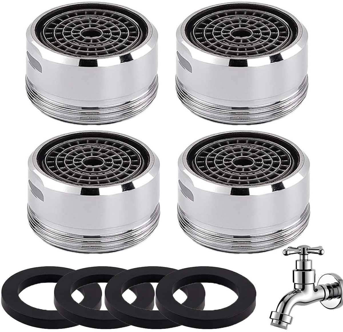 Dailygoods- Straalregelaar M24 - Waterbesparend - Set van 4 - Instelbare wateruitvalhoek - Meerlaagse zeef - Roestvrij staal en ABS - Perlator