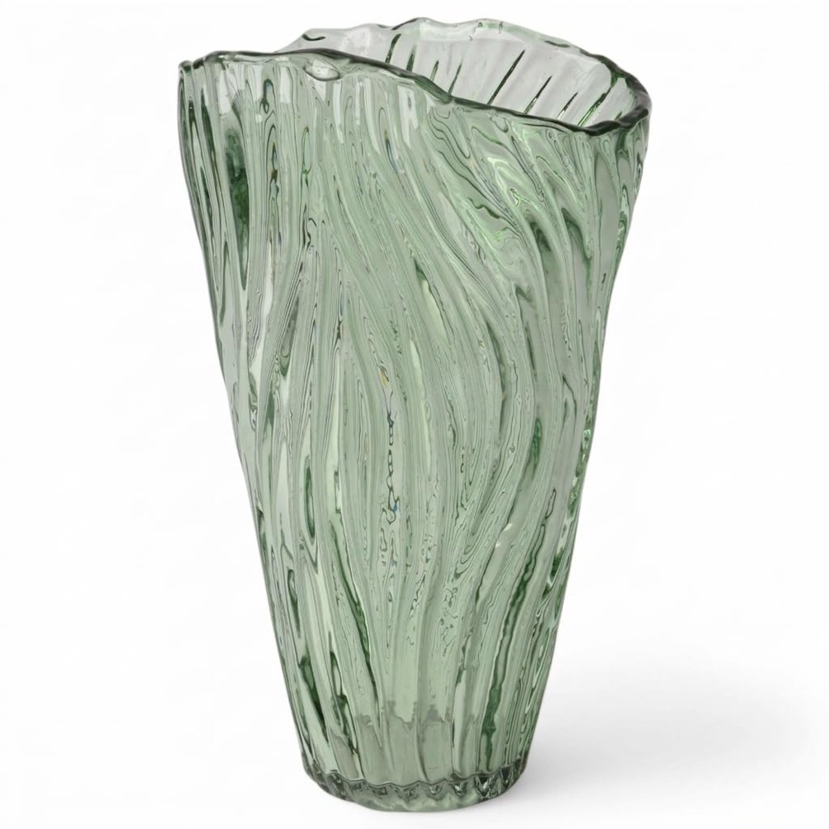 Dailygoods- Glasvaas Handgemaakt - Bloemenvaas FSC-Gerecycled Glas - Decoratieve Vaas 25 cm - Golvend Design - Duurzaam - Elegant Groen