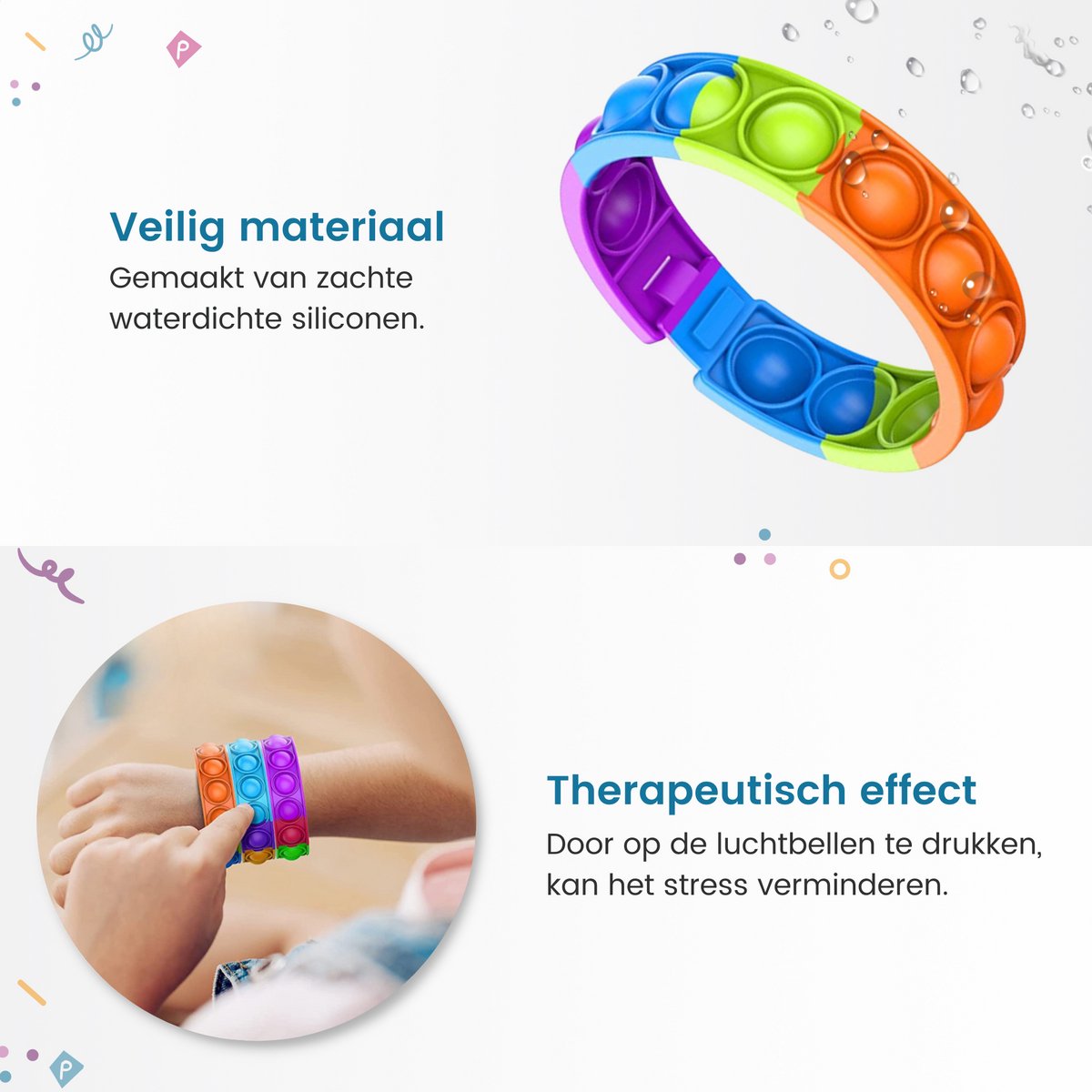 Partizzle 48x Fidget Toys Pop It Armbanden Pakket - Armbandjes Uitdeelcadeautjes - Grabbelton Traktatie Cadeautjes - Voor Kinderen & Peuters — afbeelding 5