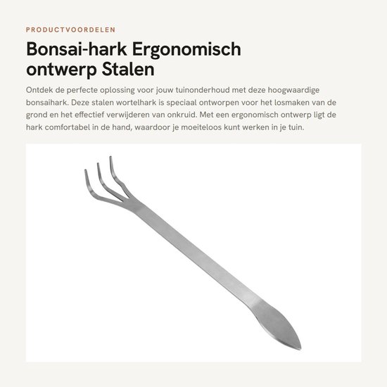 Dailygoods- Bonsai-hark Ergonomisch Ontwerp - Roestvrij Staal - Tuingereedschapset - Grondloshark - Onkruidverwijderaar - 3 Tanden - Tuingereedschap van Dailygoods — afbeelding 5