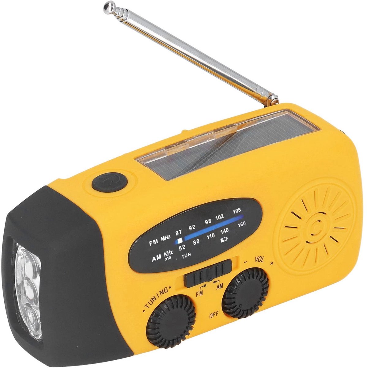 Dailygoods- Zwengelradio Noodradio FM/AM/WB - Solar/Opwindbaar - Draagbare Radio - Zaklamp - Powerbank Zonne-energie - 1200 mAh Batterij