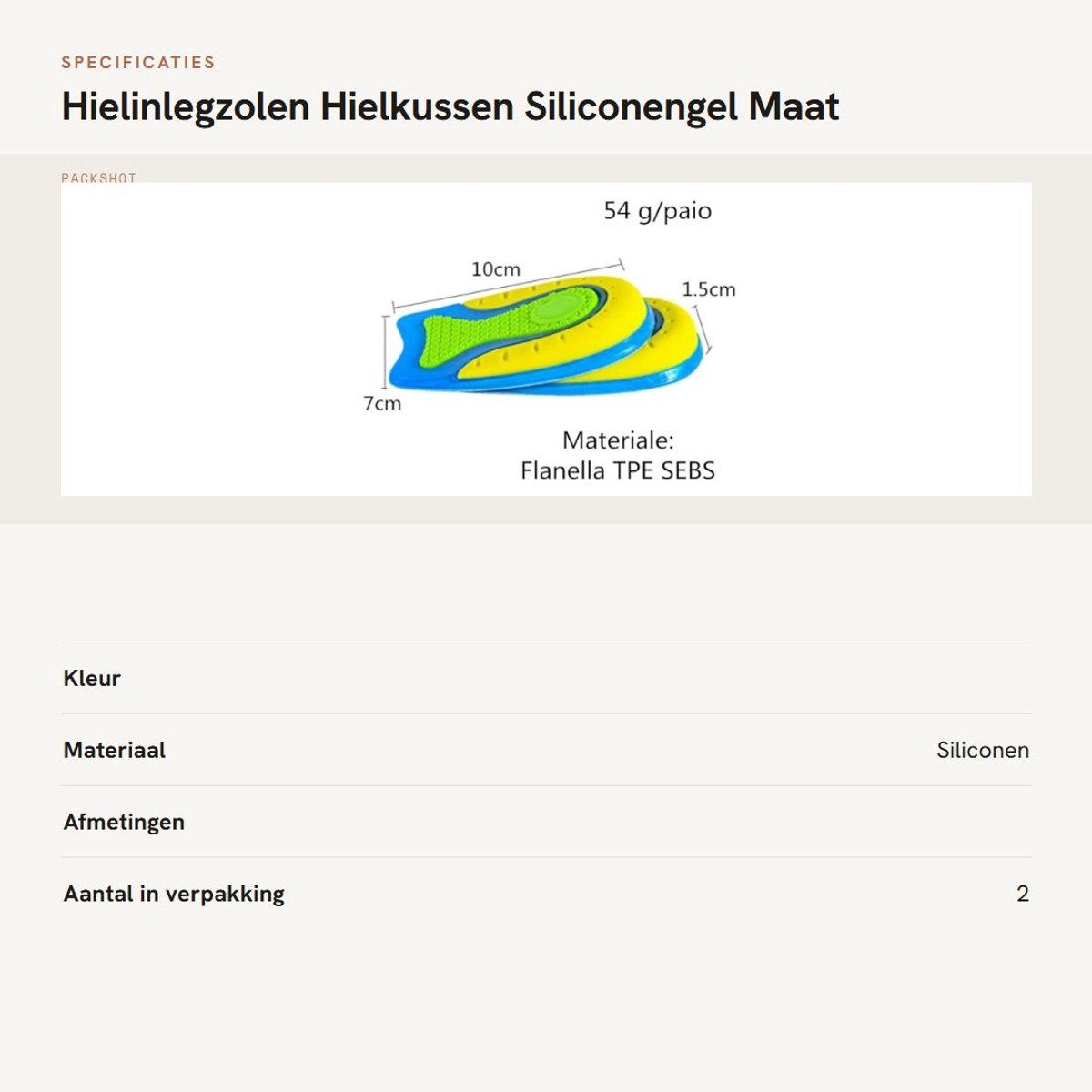 Dailygoods- Hielinlegzolen siliconengel - Hielkussentjes voor schoenen - Hielkussen - Hielzooltjes - Schokabsorberend - Maat S 10x7x1,5 cm - Hielkussens