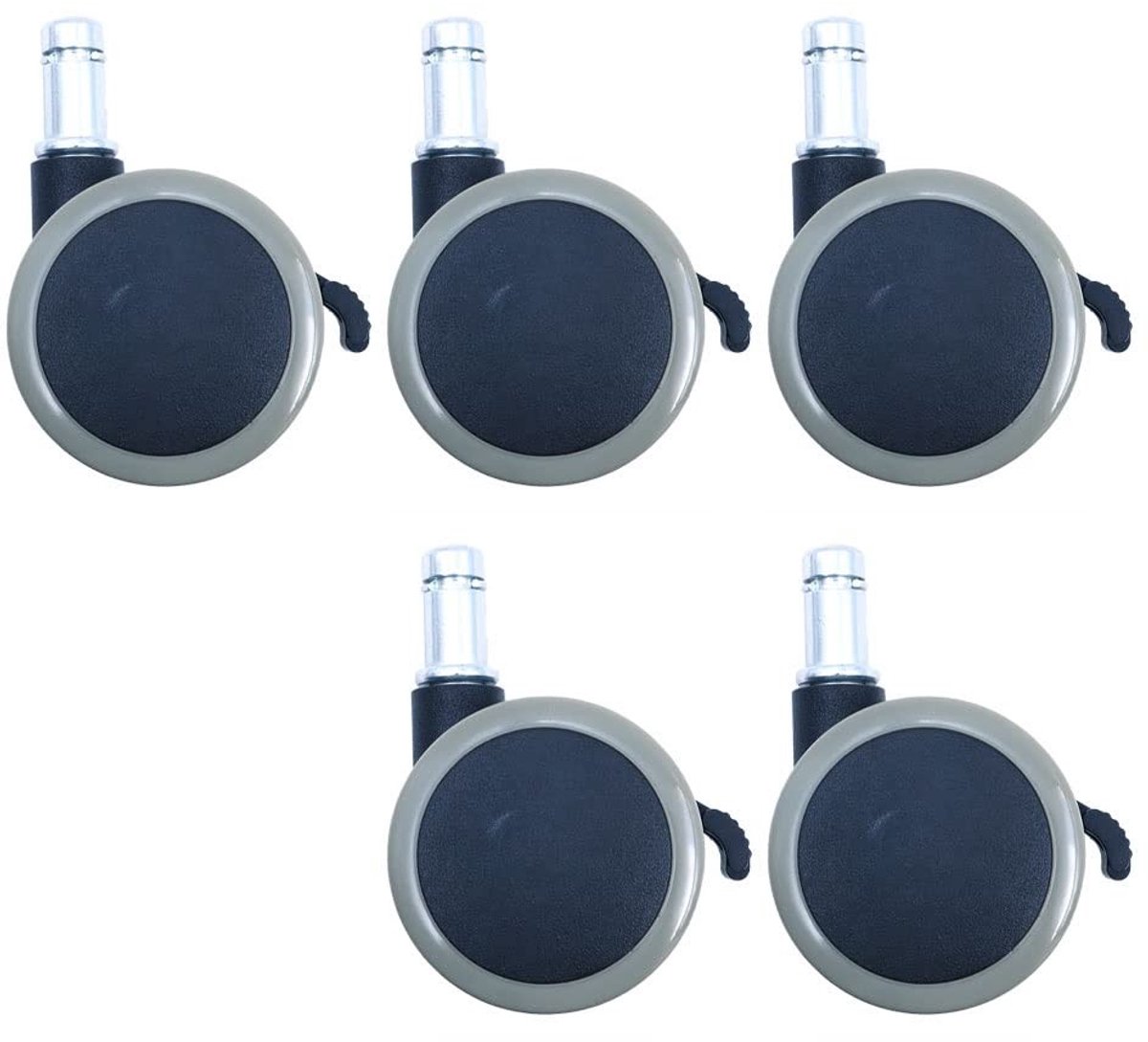 Dailygoods- Bureaustoelwielen Vloerbescherming - Zwenkwielen Set van 5 - Rubber - 50 mm - Standaard Stuurpenmaat 11 mm - Tot 350 Pond Draagvermogen