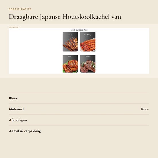 Japanse stijl BBQ-grill campingstove met bord brandstofreservoir - draagbare voet kolenoven voor thuis - barbecuegereedschap - 36 x 18 x 13 cm van Relaxdays — afbeelding 3