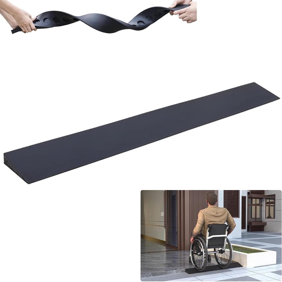 Rubberen Drempelhulp - Rolstoel Oprit - Drempels Overbruggen - Antislip Ontwerp - 100 x 8 cm - Zwart