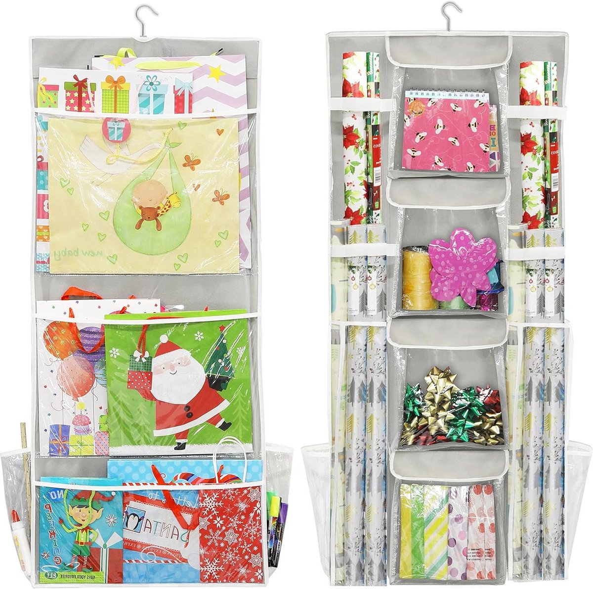 Opbergzak - Hanger Organizer - Cadeaupapier Opslag - Dubbelzijdig Ontwerp - 20x46 Inch - Grijs
