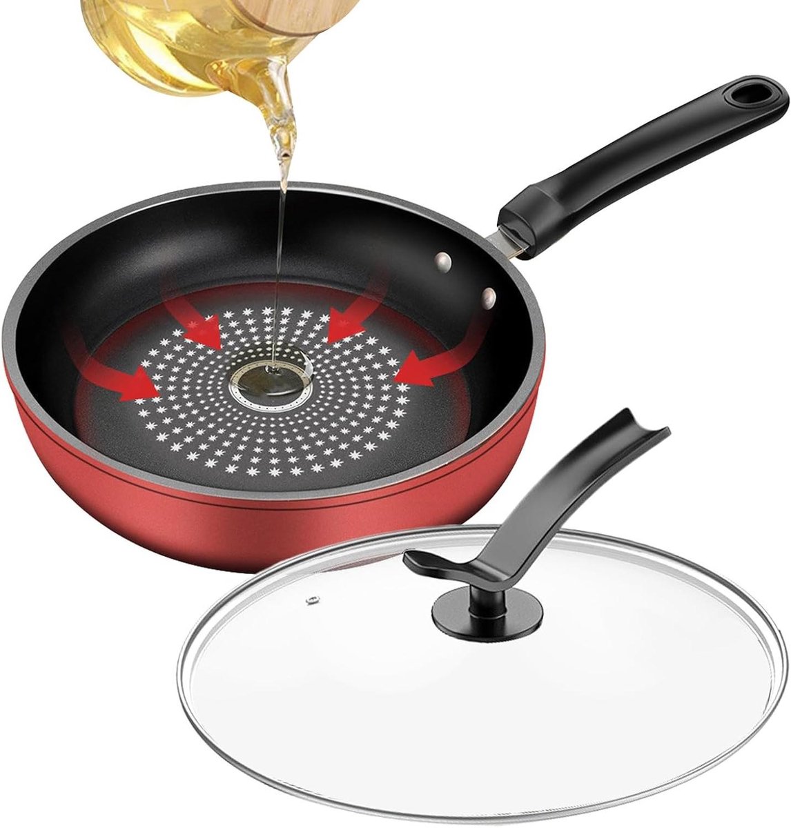 Omeletpan Antiaanbaklaag - Keukenpan Met Deksel - Ontbijt Diner Snacks - Ergonomisch Keukengerei - 26 cm - Zwart