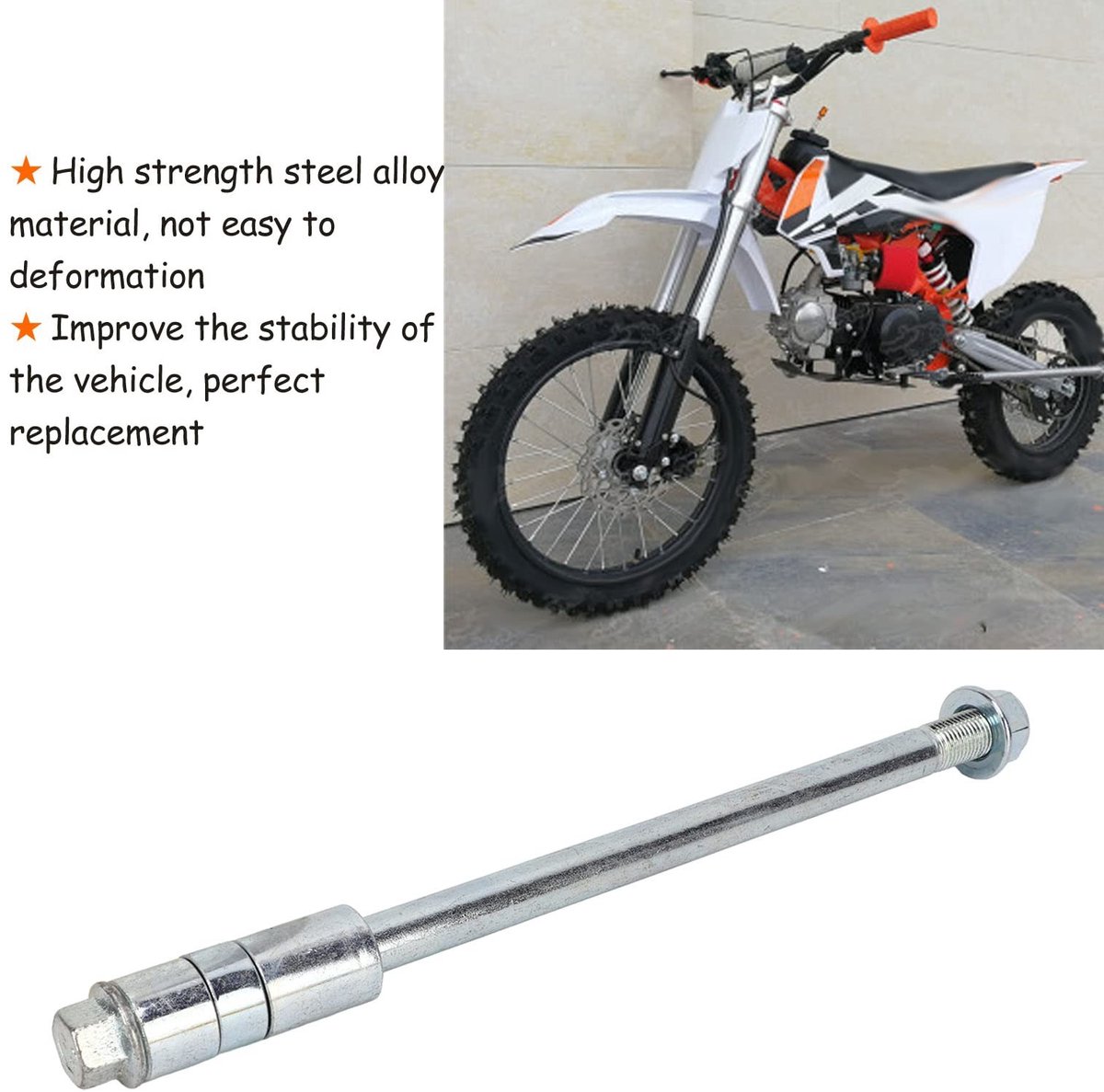 Dailygoods- Achteras 230mm - Vervanging voor 125cc/140cc - Staallegering - Inclusief 3 pakkingen - Geschikt voor PIT PRO Trail Crossmotor - Wielas