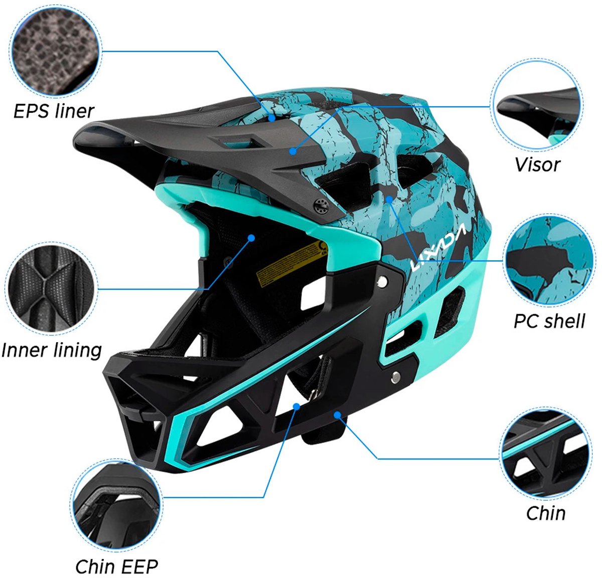 LUMÉ STORE Mountainbike Helm - MTB Helm - Fietshelm - Motorhelm - Scooterhelm - Afneembare Voering - Lichtgewicht - Maat M - Blauw – foto 3