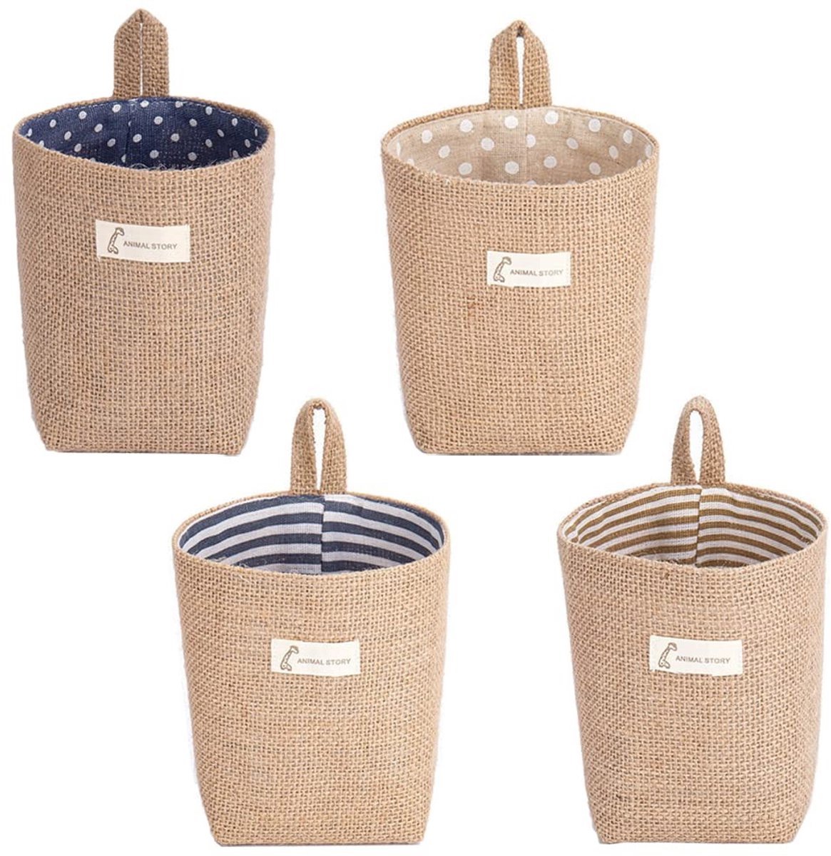 Dailygoods- Opbergzak 4 Stuks - Opbergmanden - Hangende Organizer - Opbergmand Kinderen - Decoratieve Opbergzakken - Katoen/Linnen Materiaal