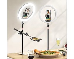 UBeesize 12 Inch LED Ring Light with Tripod, Mobile Phone, Overhead Tripod Mobile Phone with Ring Light, Dimmable LED Table Ring Light for YouTube Video Recording, Selfie, Makeup, Tik Tok