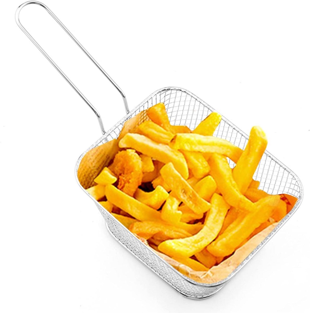 Friteusemand - Serveermandje Snackmandje - Snacks Serveren - Met Handvat - Klein - Zilverkleurig