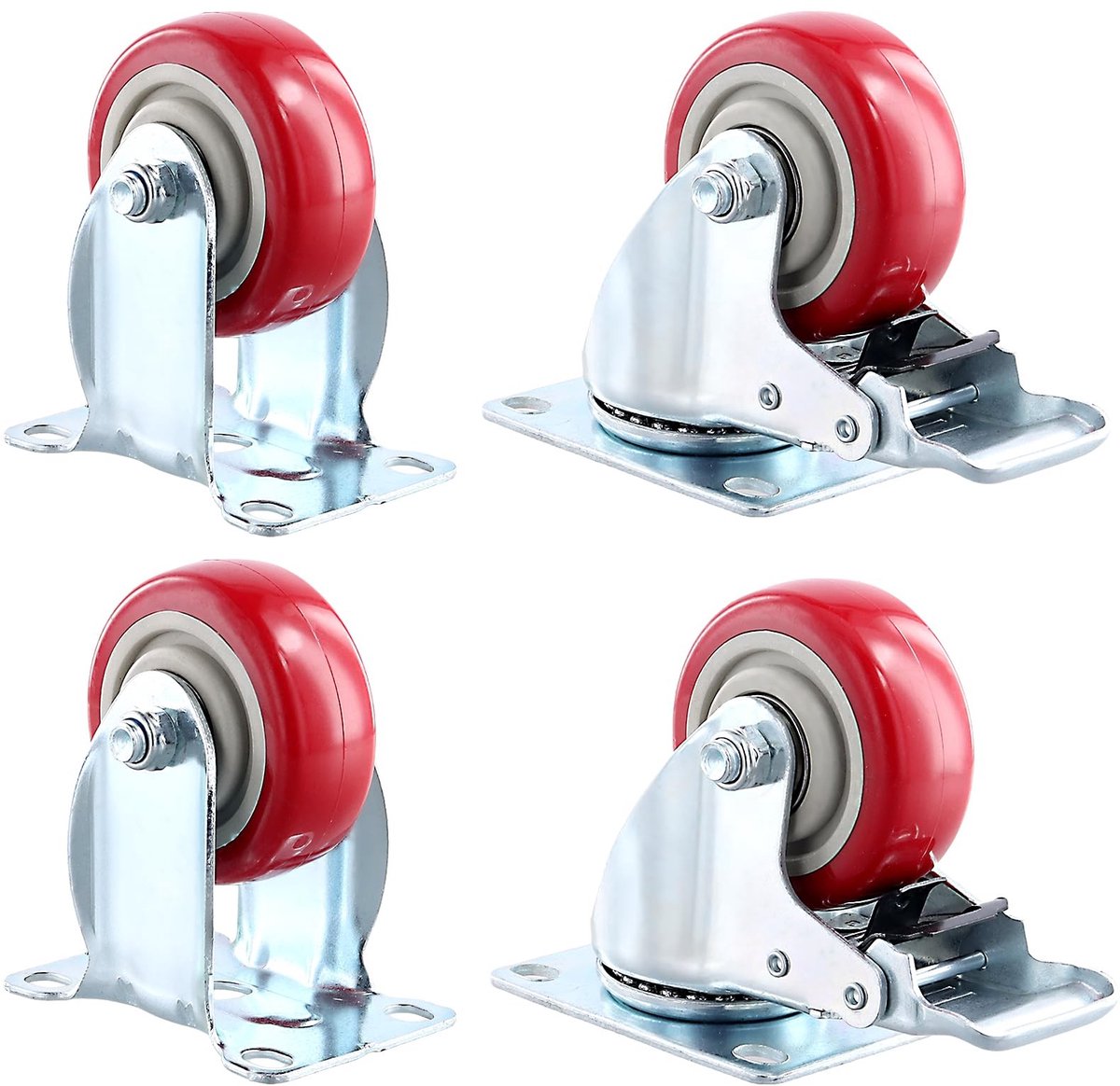 Dailygoods- Meubelwielen 75 mm - Zwenkwielen met Rem - Transportwielen - Draagkracht 280 kg - 360 Graden Draaibaar - 4 Stuks