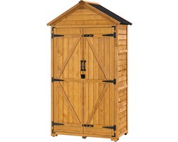 M MCombo Tuinkast, gereedschapsschuur, gereedschapskast, outdoorkast, tuinbox met zadeldak, van hout, waterbestendig, grijs/naturel, 1000D, 48 x 90 x 178 cm, naturel
