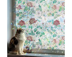 DARUITE Stained Glass Film Window Film Rainbow Effect Rose Pattern Decorative Window Film Anti-UV Static Privacy Film for Glass Windows for Home Office 44.4 x 200 cm