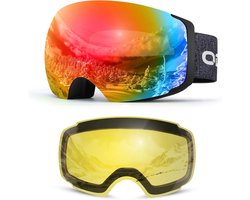 Odoland Unisex Ski Goggles for Men and Women Boys Frameless Snowboard Goggles with Magnetic Change Glass UV Protection Anti-Fog Snow Goggles Helmet Compatible Ski Goggles for Skiing