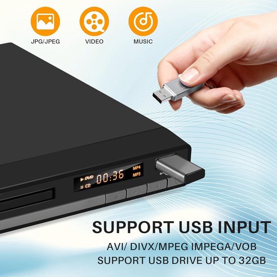HD DVD Player with HDMI, Region Free DVD Players for Smart TV, 1080P Upscaling, HDMI/RCA Output Cable Included, Break Point Memory, Built-in PAL/NTSC, CD Players for Home (No Blue Ray) — afbeelding 2