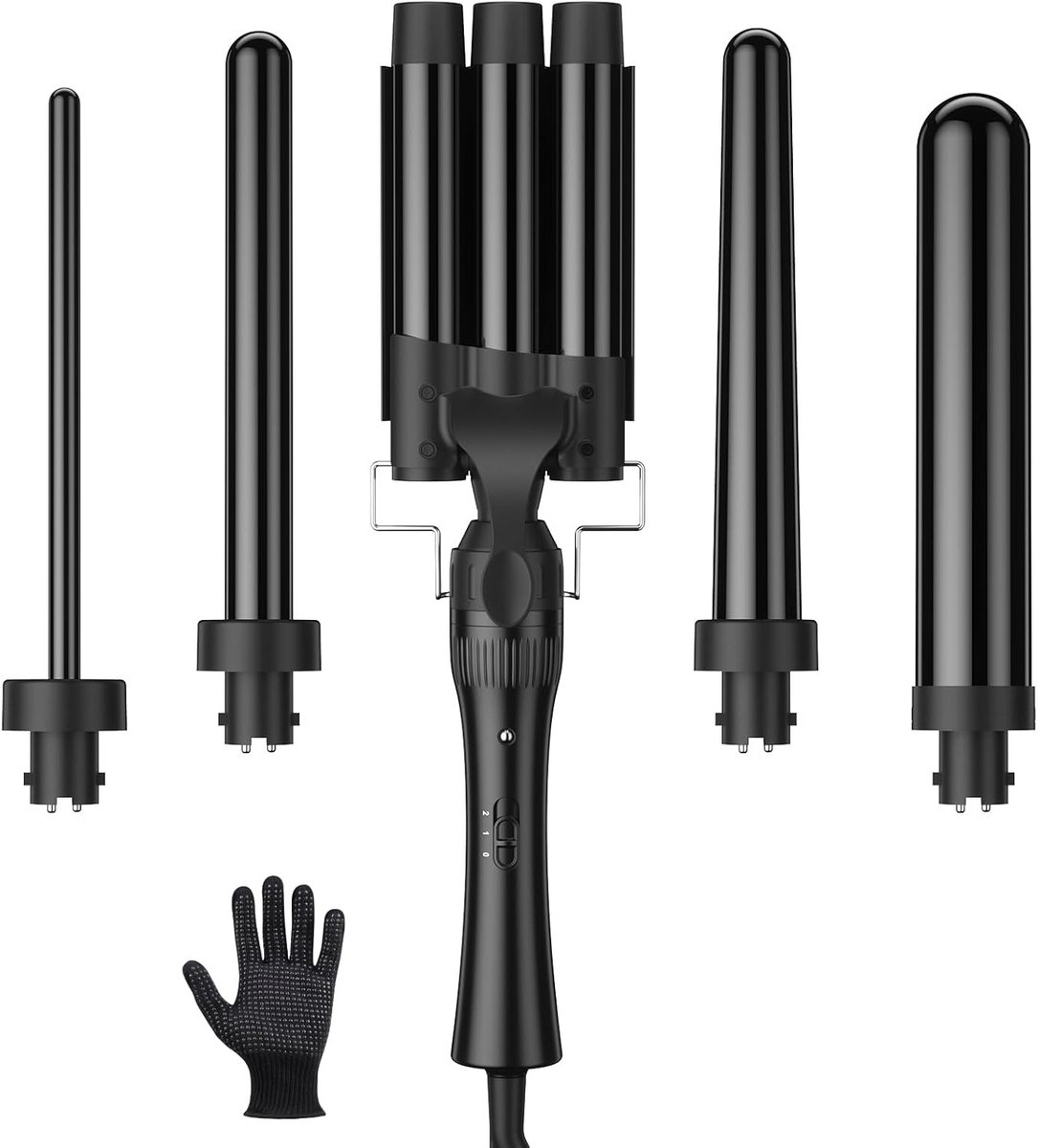 Krultang 5-in-1 - Haarstyling Tool - Verschillende Looks - Keramische Coating - 5 Maten Krullen - Zwart