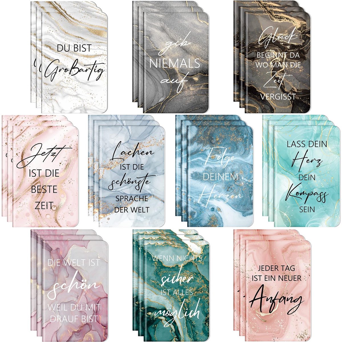 Dailygoods- Notitieblokken 30 stuks - Mini-notitieboeken - Gelinieerd - Creatief cadeau - Inspirerende spreuken - 12,5 x 8 cm - Notitieboekjes