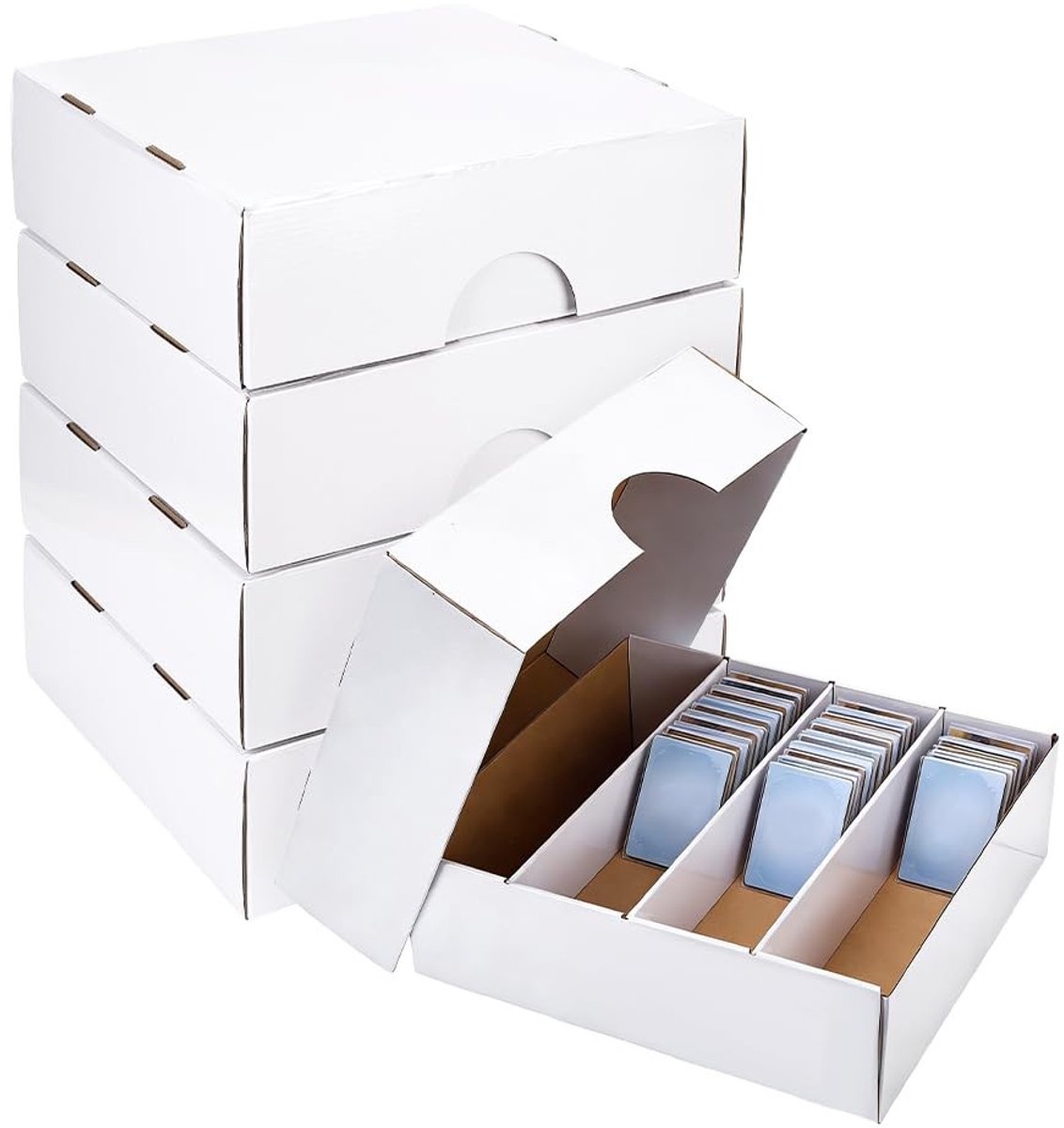 Dailygoods- Opbergdoos 4 Vakken - Opbergdoos Karton - Verpakkingsdoos - Doos voor Speelkaarten - 37,5 x 34 x 11 cm - Ideaal voor Handelskaarten - Kaartenopbergdoos
