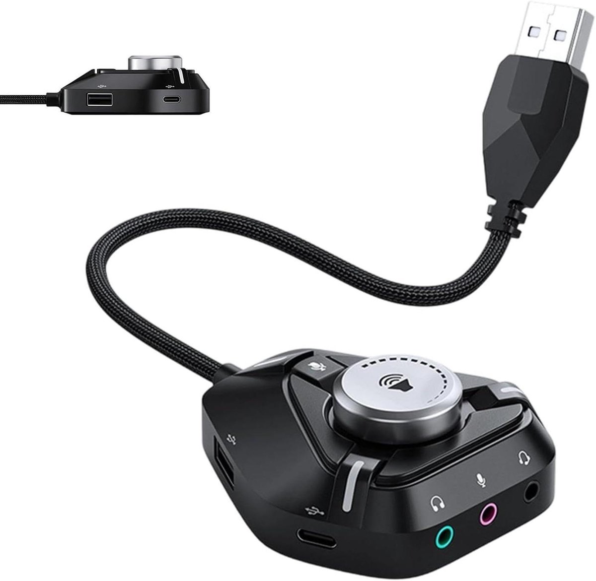 USB Geluidskaart Adapter - Externe Soundboard - Audio Upgrade - Type-C Connectiviteit - 6.7 x 6 x 2 cm - Zwart