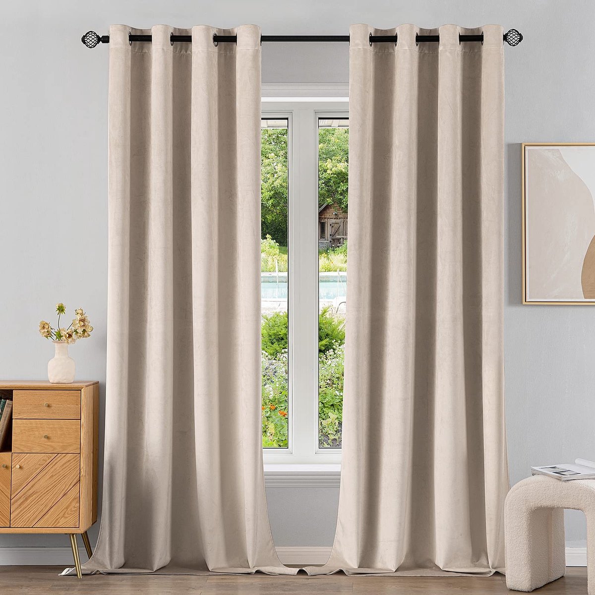 aladdien - Verduisterend gordijn - Thermisch - Elegant ontwerp - Beige - Geluidloos - Geschikt voor slaapkamer en woonkamer - 140 x 260 cm