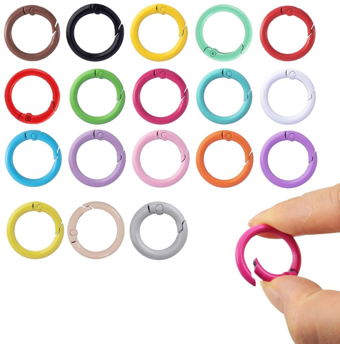 Dailygoods- Karabijnhaak 18 Stuks - Ronde Karabijnringen - Sleutelsluitingen - Veersluitingen - Reserveonderdelen - Duurzaam 20 mm - Haak